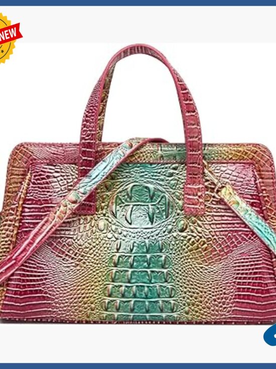 Handbags - Medium Vegan Leather Satchel Tote with Crocodile Print, Shoulder & Crossbody Bag